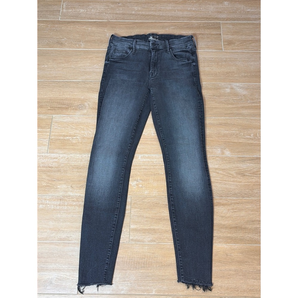 Mother The Looker Skinny Jeans Faded Black Raw Hem Frayed Denim Womens Size 26